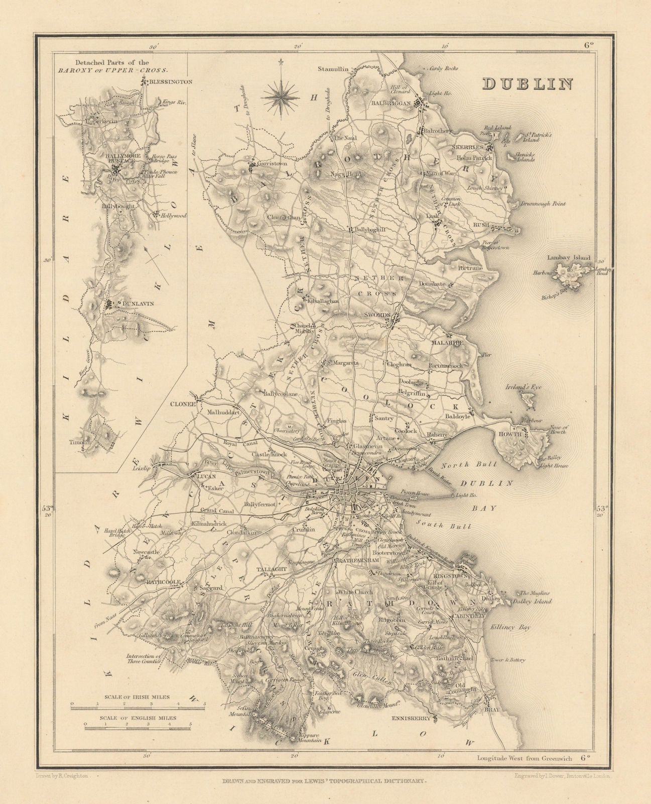COUNTY DUBLIN antique map for LEWIS by CREIGHTON & DOWER - Ireland 1837